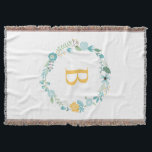 Manta La flor dorada Aqua y Amarilla<br><div class="desc">Hermosa y elegante flor monogramada.</div>