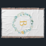 Manta La flor dorada Aqua y Amarilla<br><div class="desc">Hermosa y elegante flor monogramada.</div>