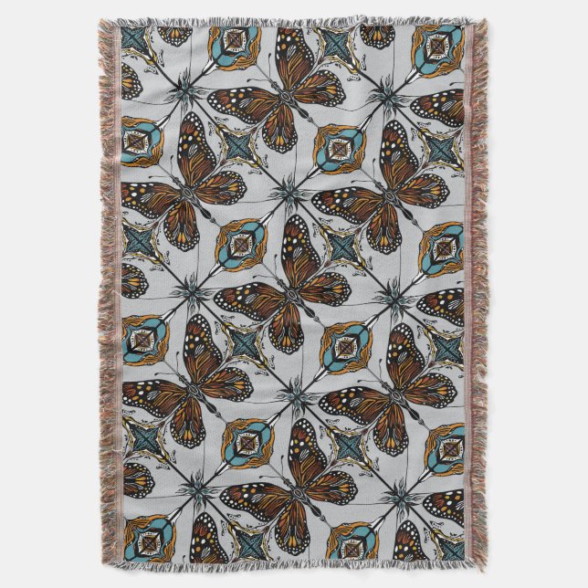 Manta La mariposa monarca del Boho inspira mosaico diago (Frente vertical)