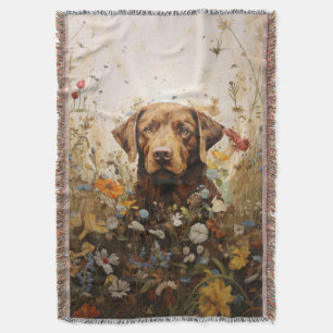 Manta Labrador de chocolate y flores silvestres lanzan u