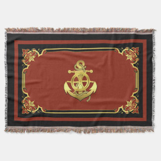Manta Ladrillo rojo/oro de la rueda/ancla del buque náut