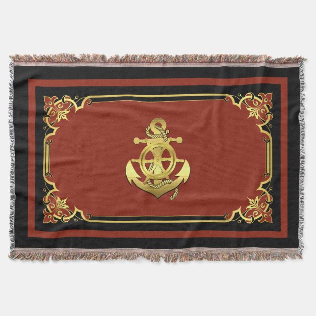 Manta Ladrillo rojo/oro de la rueda/ancla del buque náut (Anverso)