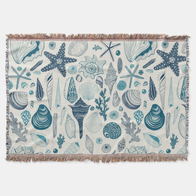 Manta Las conchas de mar sobre blanco roto (Anverso)