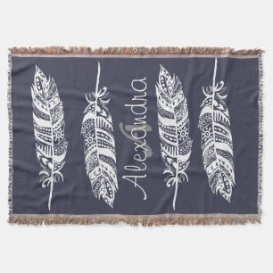 Manta Las plumas tribales bohemias blancas - Personaliza