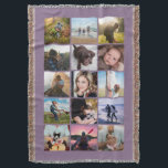 Manta Lavanda Keepsake de 15 Collages de fotos cuadrados<br><div class="desc">El collage de fotos de diseño de 15 cuadrados arroja una manta perfecta para las fotos de instagram, con marcos de color personalizado. ¡Hace un lindo regalo para los navidades o un placer para un niño que va a la universidad! Hay más colores disponibles en mi tienda. —plantilla de fotos...</div>