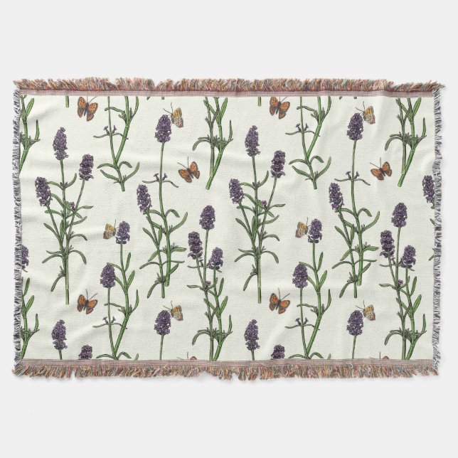 Manta Lavanda y mariposas en blanco roto (Anverso)