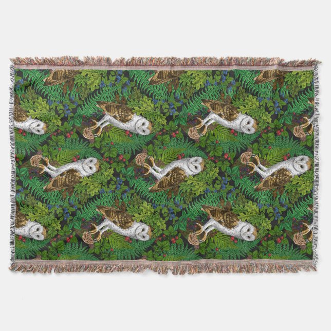 Manta Lechuzas, helechos, roble y bayas (Anverso)