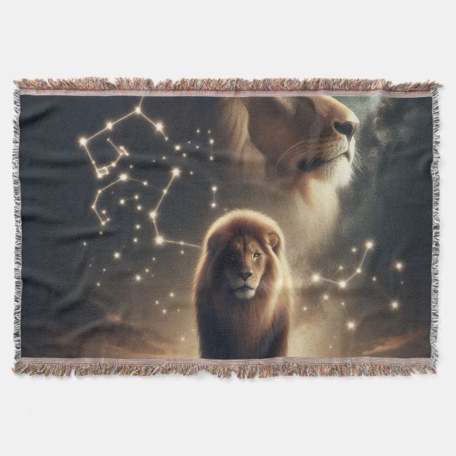 Manta Leo Zodiac Art - León Majestuoso y Constelación. (Anverso)