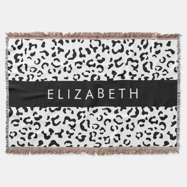 Manta Leopard Print, Spots, Black And White, Tu Nombre (Anverso)