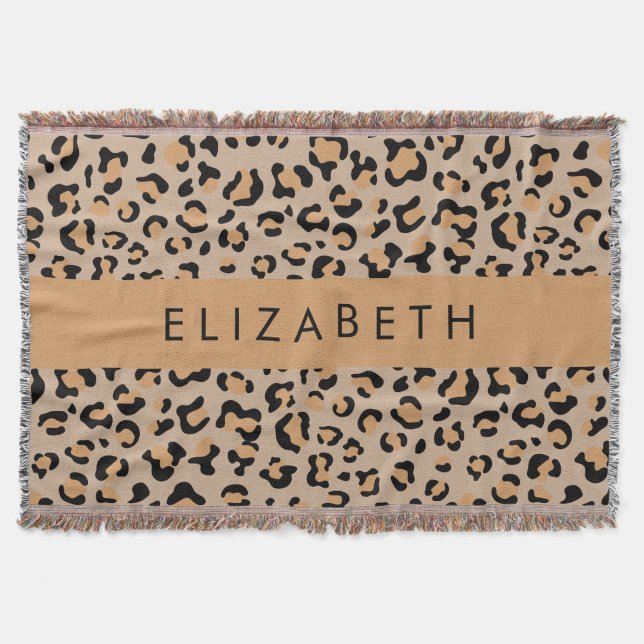 Manta Leopard Print, Spots, Brown Leopard, Tu Nombre (Anverso)