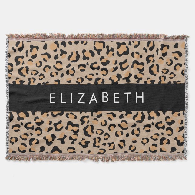 Manta Leopard Print, Spots, Brown Leopard, Tu Nombre (Anverso)