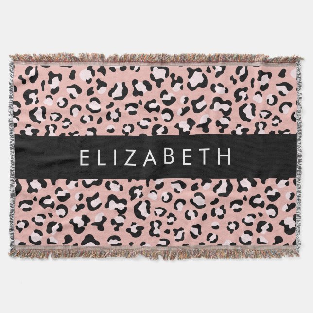 Manta Leopard Print, Spots, Pink Leopard, Tu Nombre (Anverso)