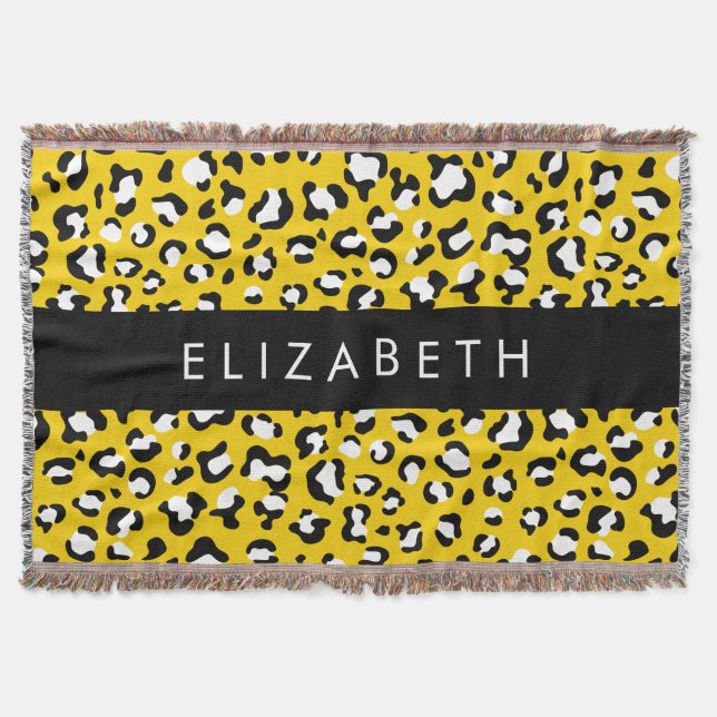 Manta Leopard Print, Spots, Yellow Leopard, tu nombre (Anverso)