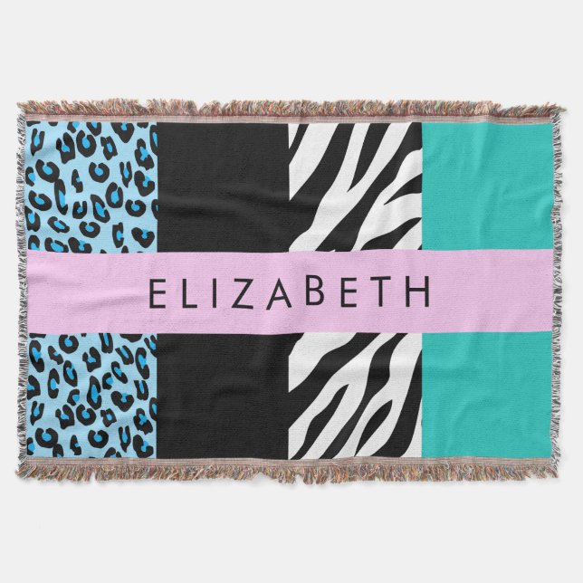 Manta Leopard Print, Zebra Print, Blue, Your Name (Anverso)