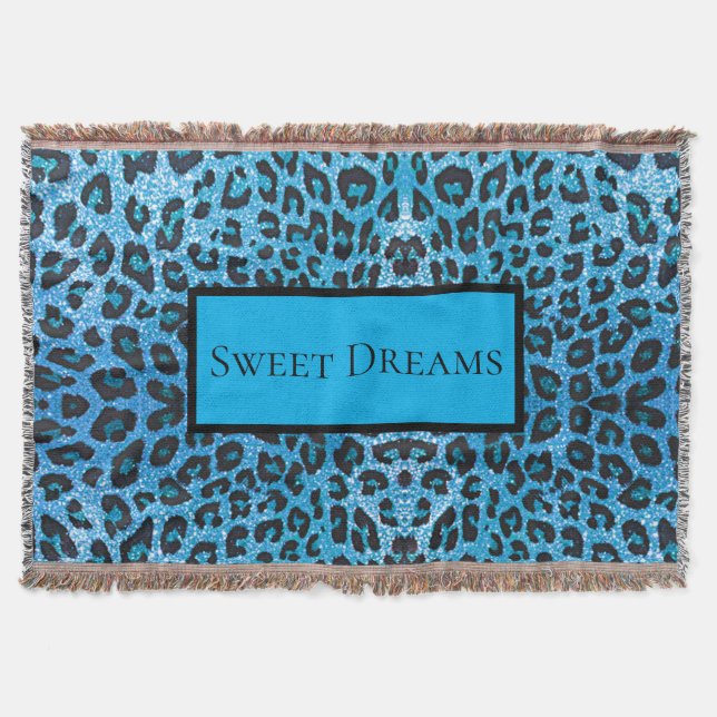Manta Leopardo Azul Brillo Falso Dulces Sueños Chic Mode (Anverso)