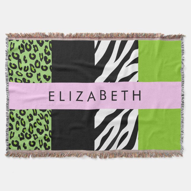 Manta Leopardo Print, Zebra Print, Green, Your Name (Anverso)