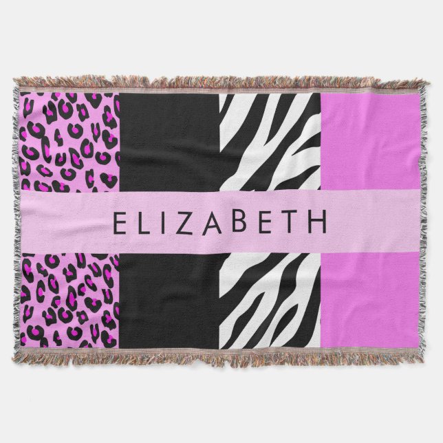 Manta Leopardo Print, Zebra Print, Pink, Your Name (Anverso)