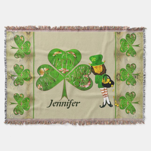 Manta Leprechaun Shamrock Throw Blanket (Anverso)
