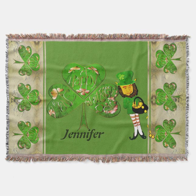 Manta Leprechaun Shamrock Throw Blanket (Anverso)