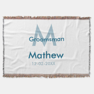 Manta Letra azul marino groomsman fecha masculina por