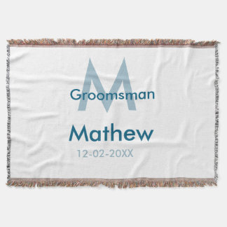 Manta Letra azul marino groomsman fecha masculina por
