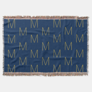 Manta Letra inicial personalizada en oro y azul marino
