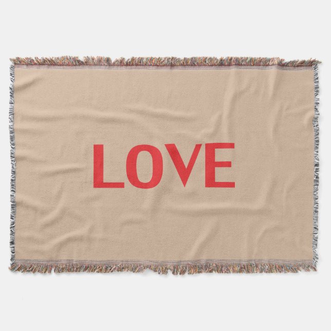 Manta letras rojas de "amor" fondo beige - (Anverso)