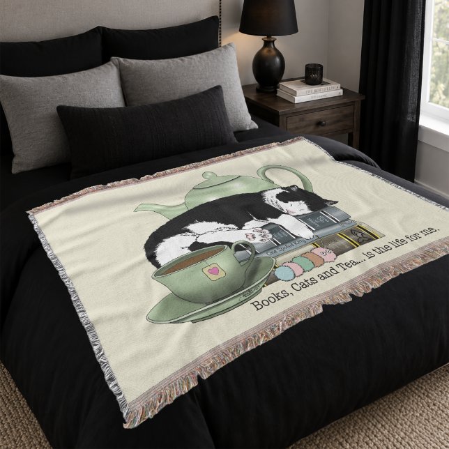 Manta Libros Acogedores Gato Esmoquin Té Tetera Verde Li (Subido por el creador)