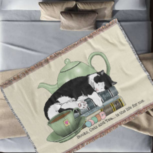 Manta Libros Acogedores Gato Esmoquin Té Tetera Verde Li