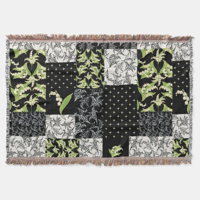 Manta Lily-of-the-Valley Faux Patchwork Black (Anverso)