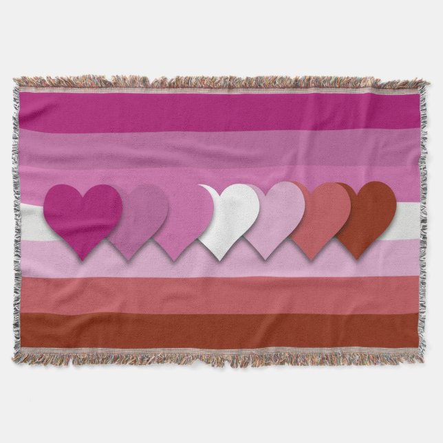 Manta Lipstick lesbian pride flag with hearts throw blan (Anverso)