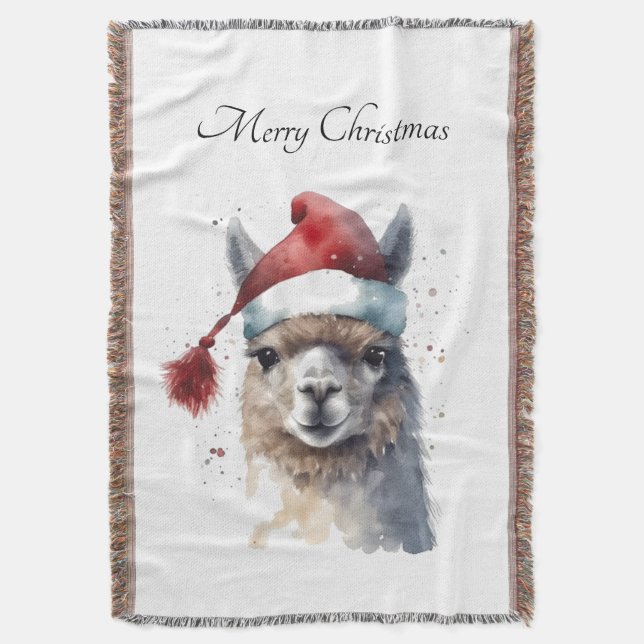 Manta Llama de Navidad sombrero de Santa con texto perso (Frente vertical)