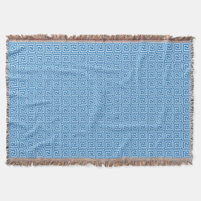 Manta Llave griega, azul y blanco ceruleño (Anverso)