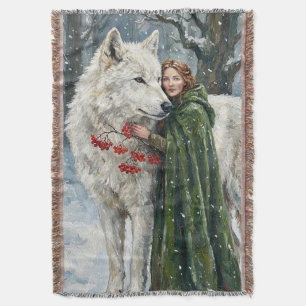 Manta Lobo Blanco Pelirroja Druida Bayas de Invierno Fan