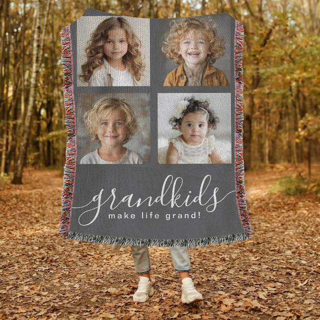 Manta Los nietos hacen de la vida un gran Collage de fot (A great gift idea for Grandparents, personalize with any 4 photos.)