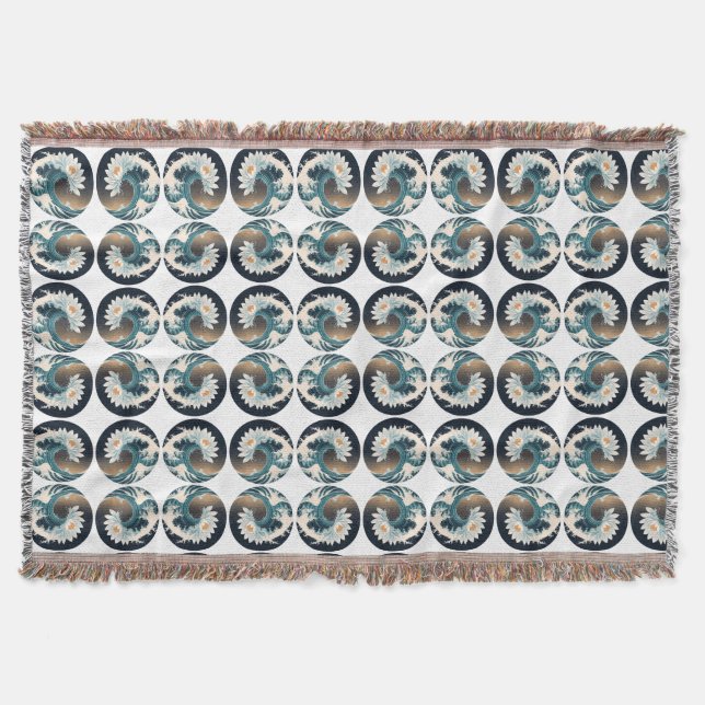 Manta Loto blanco y ola oceánica - Elegancia en movimien (Anverso)