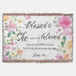 Manta Luke 1:45 bendecida es ella, floral de las escritu