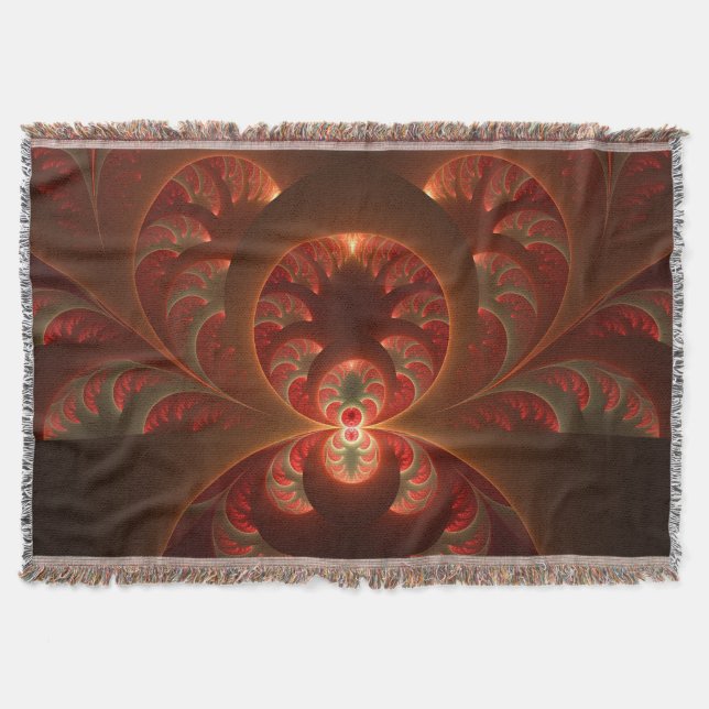 Manta Luminoso abstracto moderno naranja rojo Fractal (Anverso)