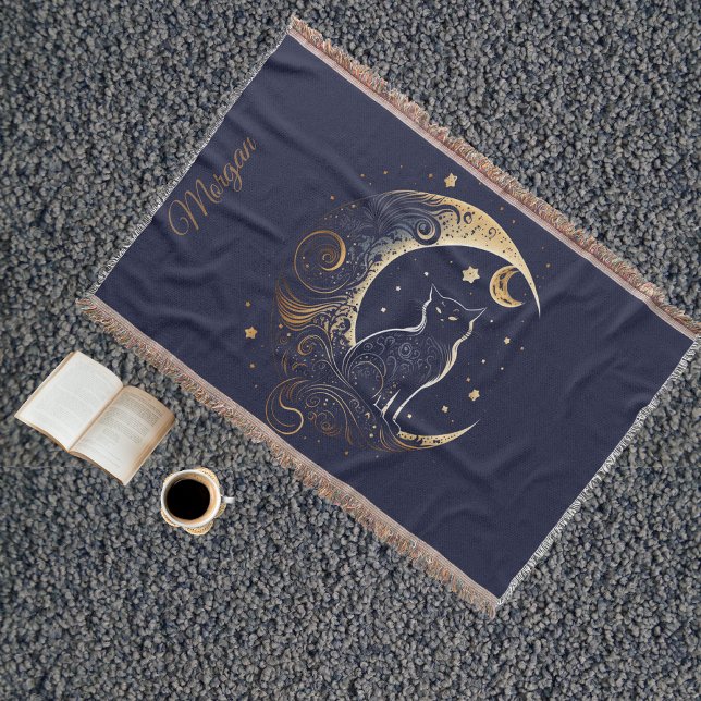 Manta Luna de Gato Místico - Regalo Celestial Personaliz (Subido por el creador)