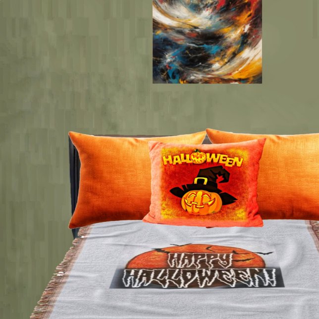 Manta Luna de Halloween (This Halloween Moon Throw Blanket is attractive, and blends in well with your Halloween decor!)