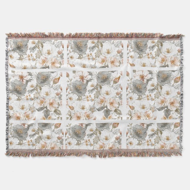 Manta Luxury, Elegant, Gold Grey Flowers Pattern  (Anverso)