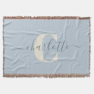 Manta Luz Azul Claro Rústica Nombre Personalizado Monogr