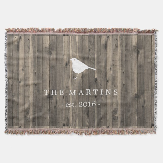 Manta Madera rústica de Brown y pájaro blanco dulce (Anverso)