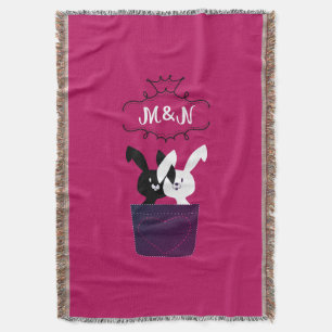 Manta Magenta Cuta Con Personalizado De Bunnios Blancos 