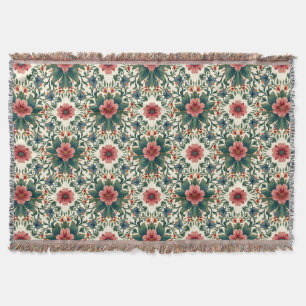 Manta Magia de flores boho - en tonos verdes y rosados