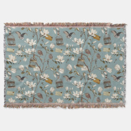Manta Magnolia Grove with Owls in Duck egg blue