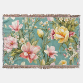 Manta Magnolia rosa y amarilla exquisita con flores blan