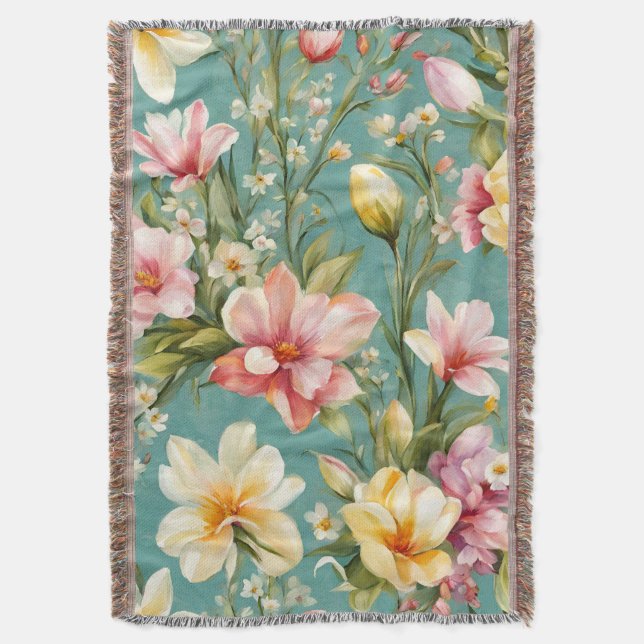 Manta Magnolia rosa y amarilla exquisita con flores blan (Frente vertical)