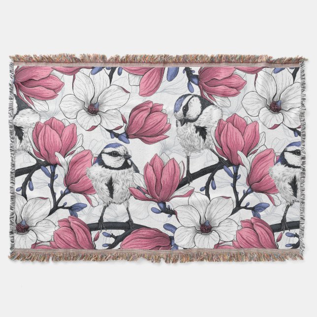Manta Magnolia rosa y aves azules (Anverso)