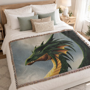 Manta Majestuoso Dragón Verde Esmeralda Fantasía